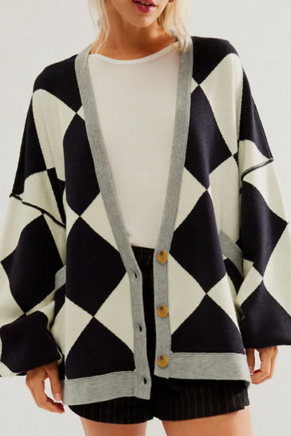 Hazel Blues® |  Color Block Button Down Long Sleeve Cardigan