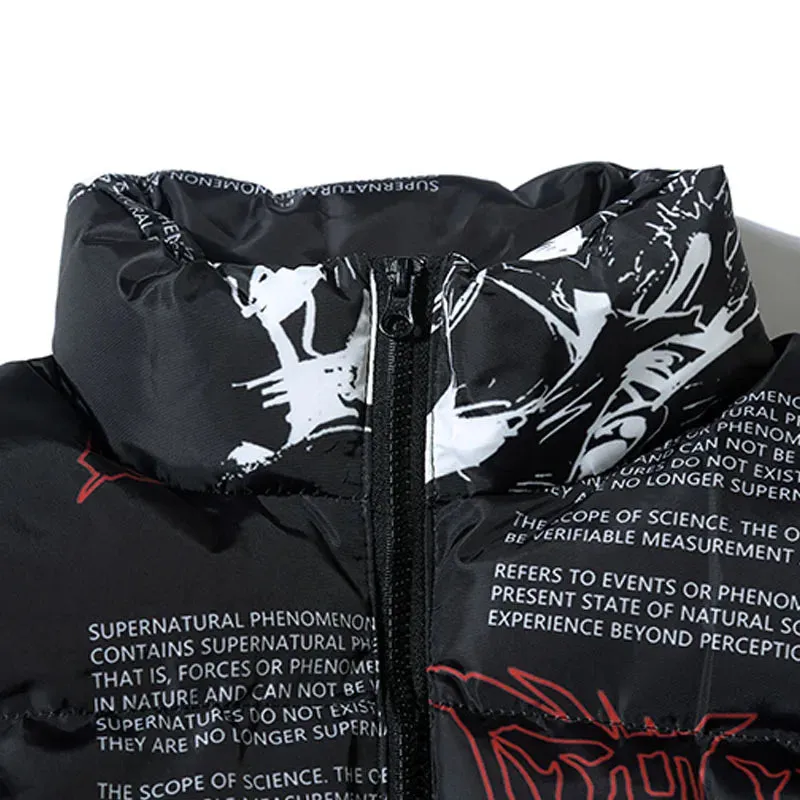 Hip Hop Graffiti Cartoon Anime Print Parkas Mens Streetwear Harajuku Winter Thickend Warm Zipper Padded Jacket Coats Unisex