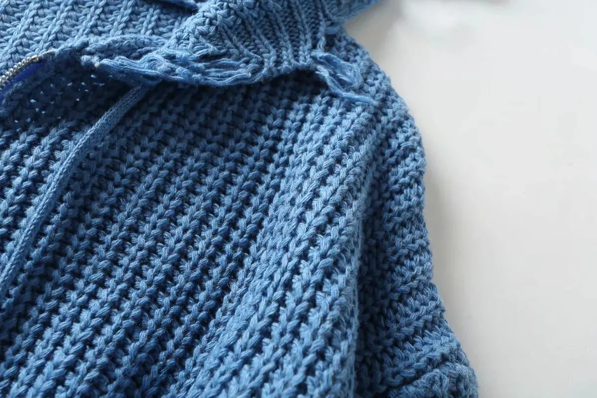 Hooded Batwing Sleeve Tassel Sweater Zipper Knitting Cardigan