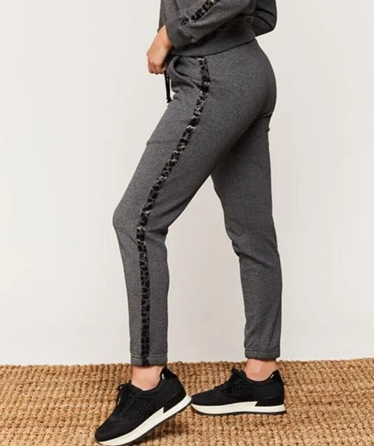 Jill heather grey w/leopard stripe joggers