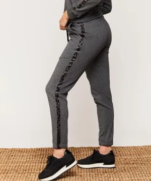 Jill heather grey w/leopard stripe joggers