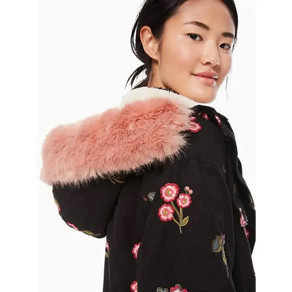 KATE SPADE NY BROOME STREET EMBROIDERED FLORAL TWILL COAT