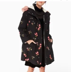 KATE SPADE NY BROOME STREET EMBROIDERED FLORAL TWILL COAT