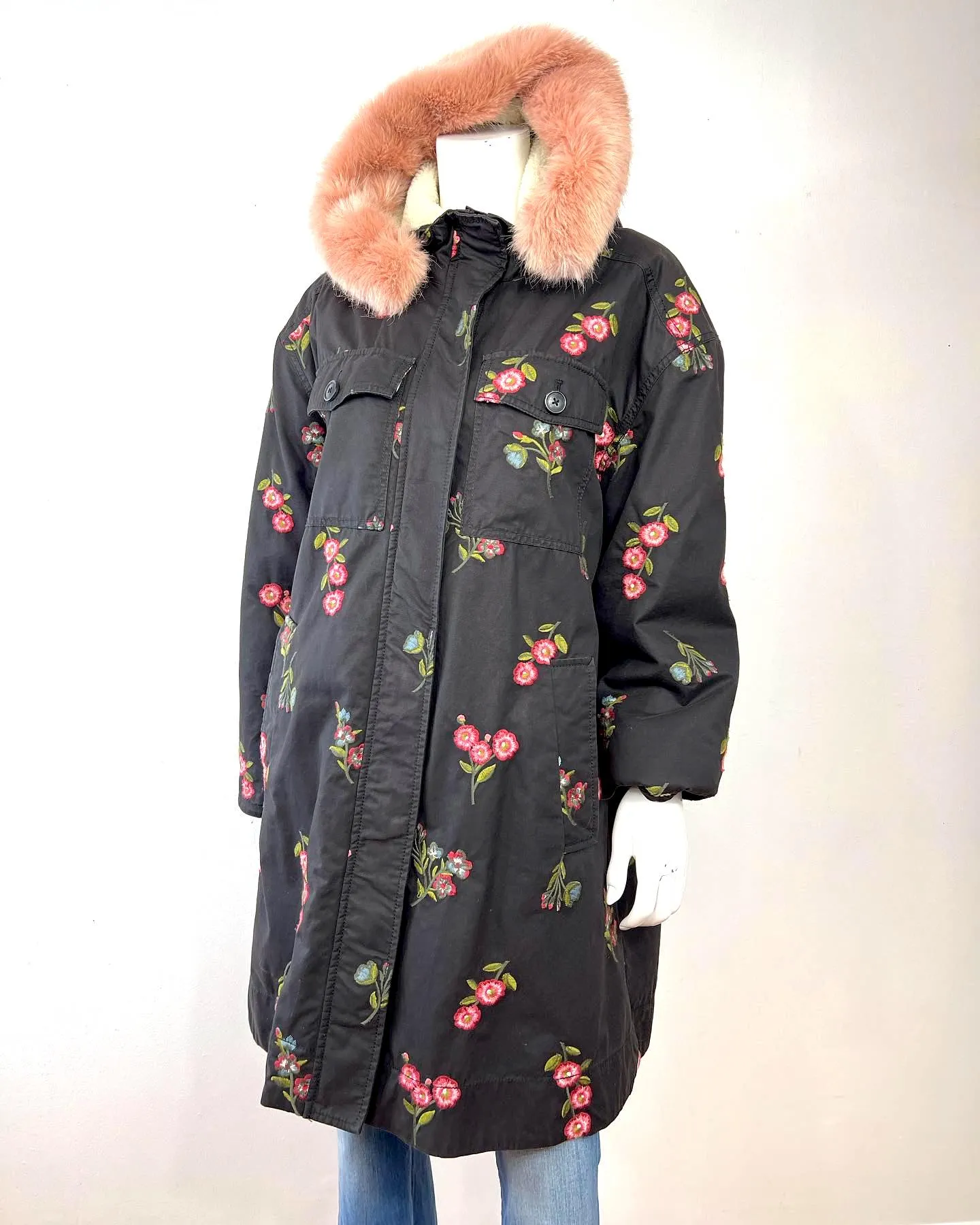 KATE SPADE NY BROOME STREET EMBROIDERED FLORAL TWILL COAT
