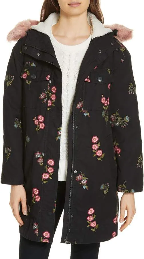 KATE SPADE NY BROOME STREET EMBROIDERED FLORAL TWILL COAT