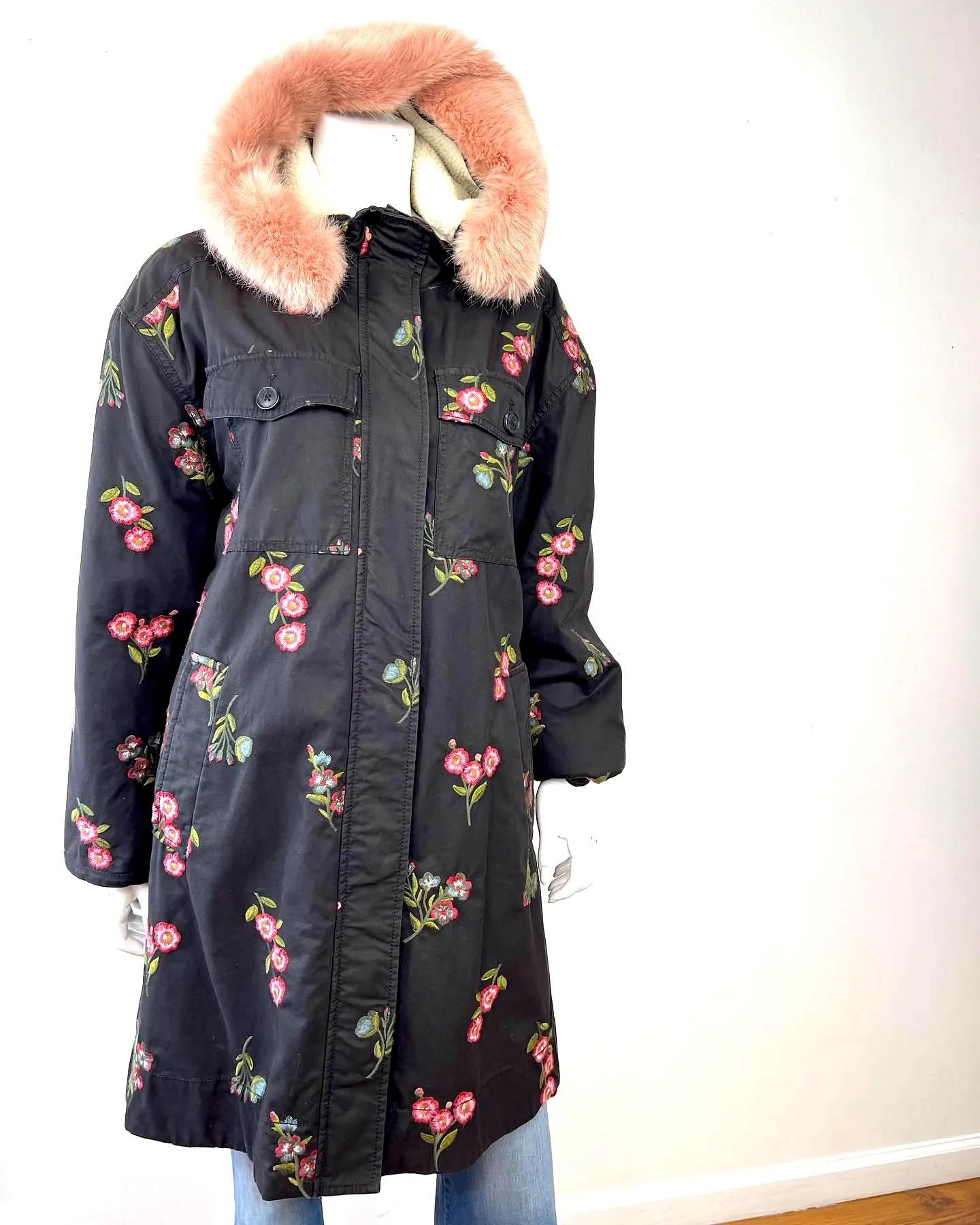 KATE SPADE NY BROOME STREET EMBROIDERED FLORAL TWILL COAT
