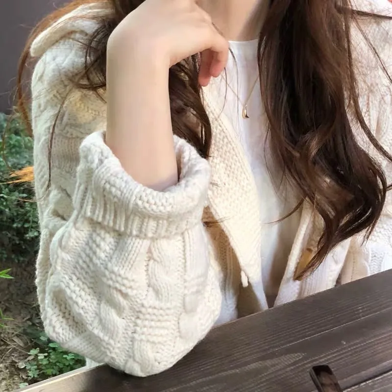 Kawaii Horn Button Cable Knitted Cardigan