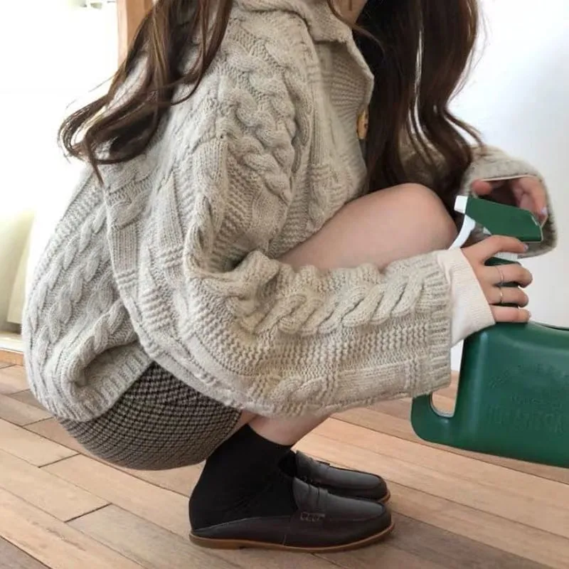 Kawaii Horn Button Cable Knitted Cardigan