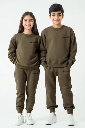 Kids Solid Unisex track suit (Terry) Brown