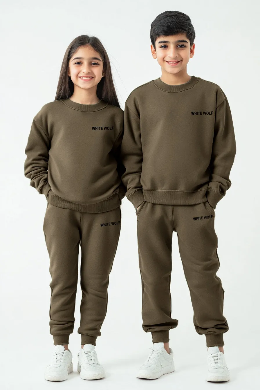 Kids Solid Unisex track suit (Terry) Brown