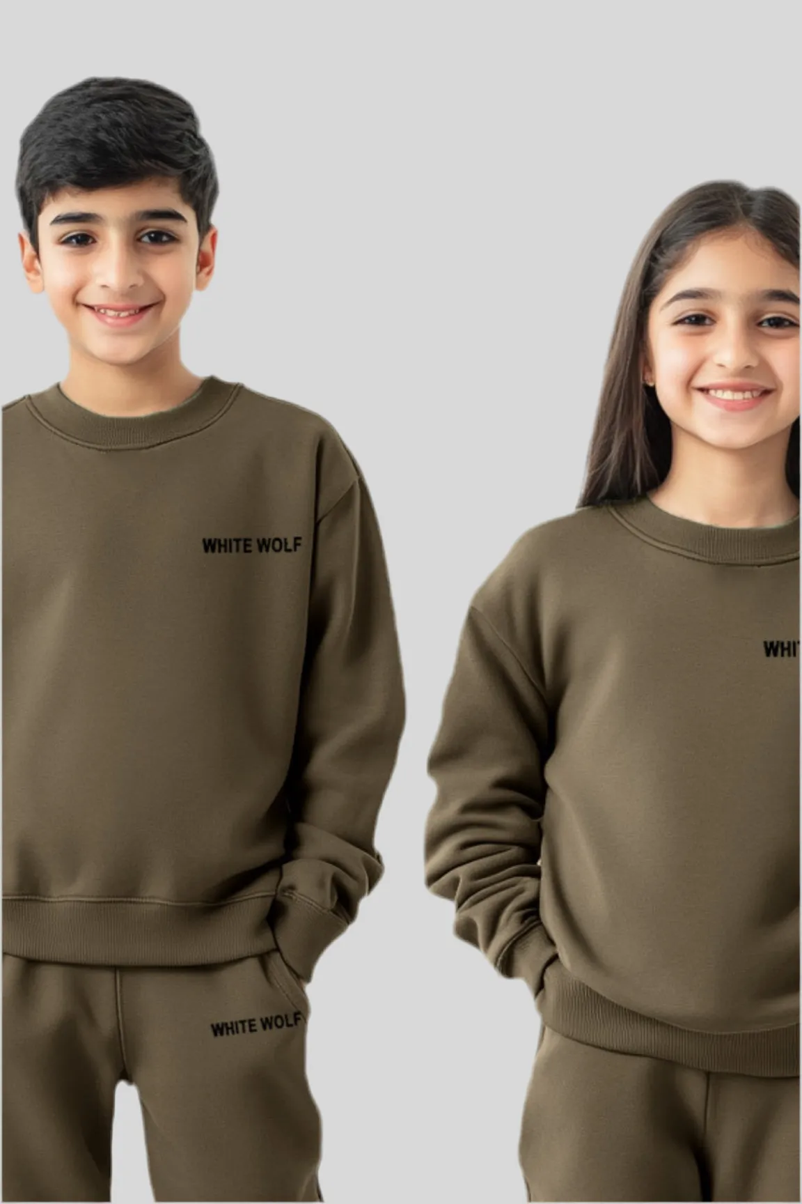 Kids Solid Unisex track suit (Terry) Brown