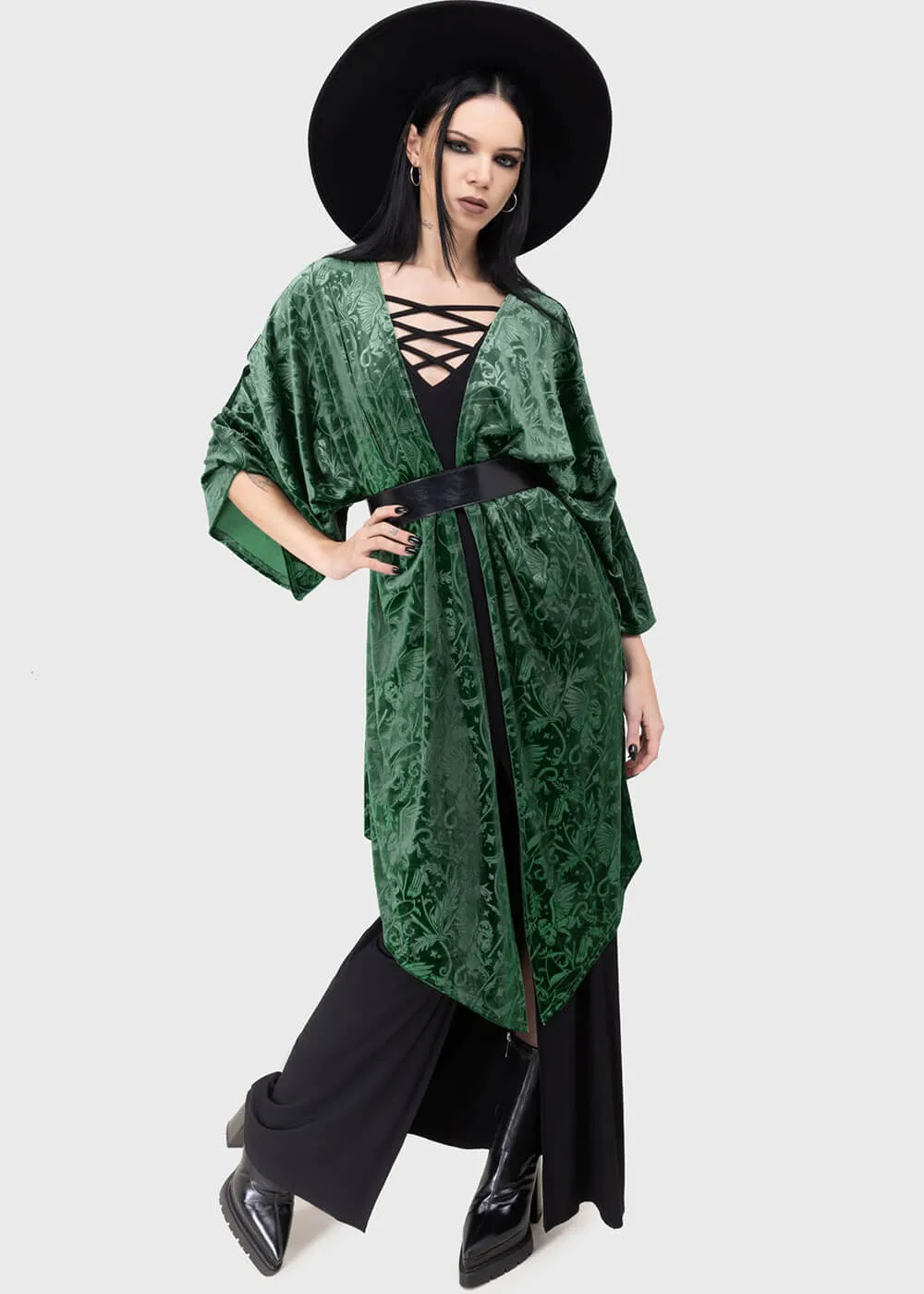 Killstar x Wizard of Oz Emerald Envy Velvet Cover Up Top Green