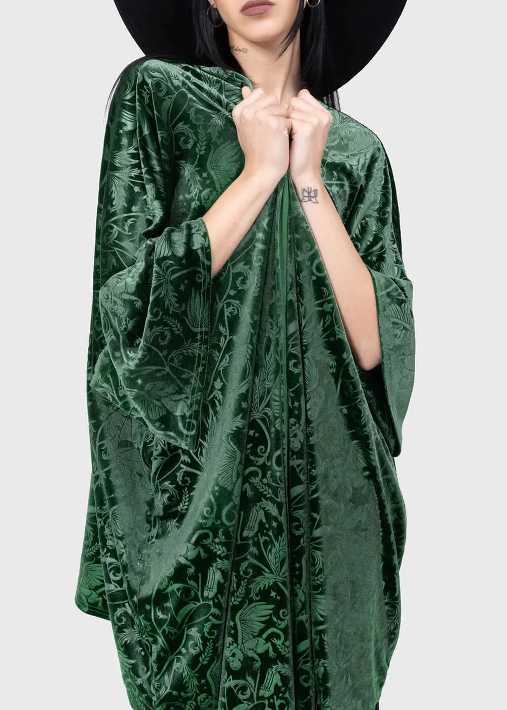 Killstar x Wizard of Oz Emerald Envy Velvet Cover Up Top Green