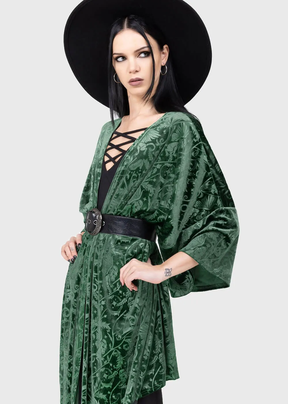 Killstar x Wizard of Oz Emerald Envy Velvet Cover Up Top Green