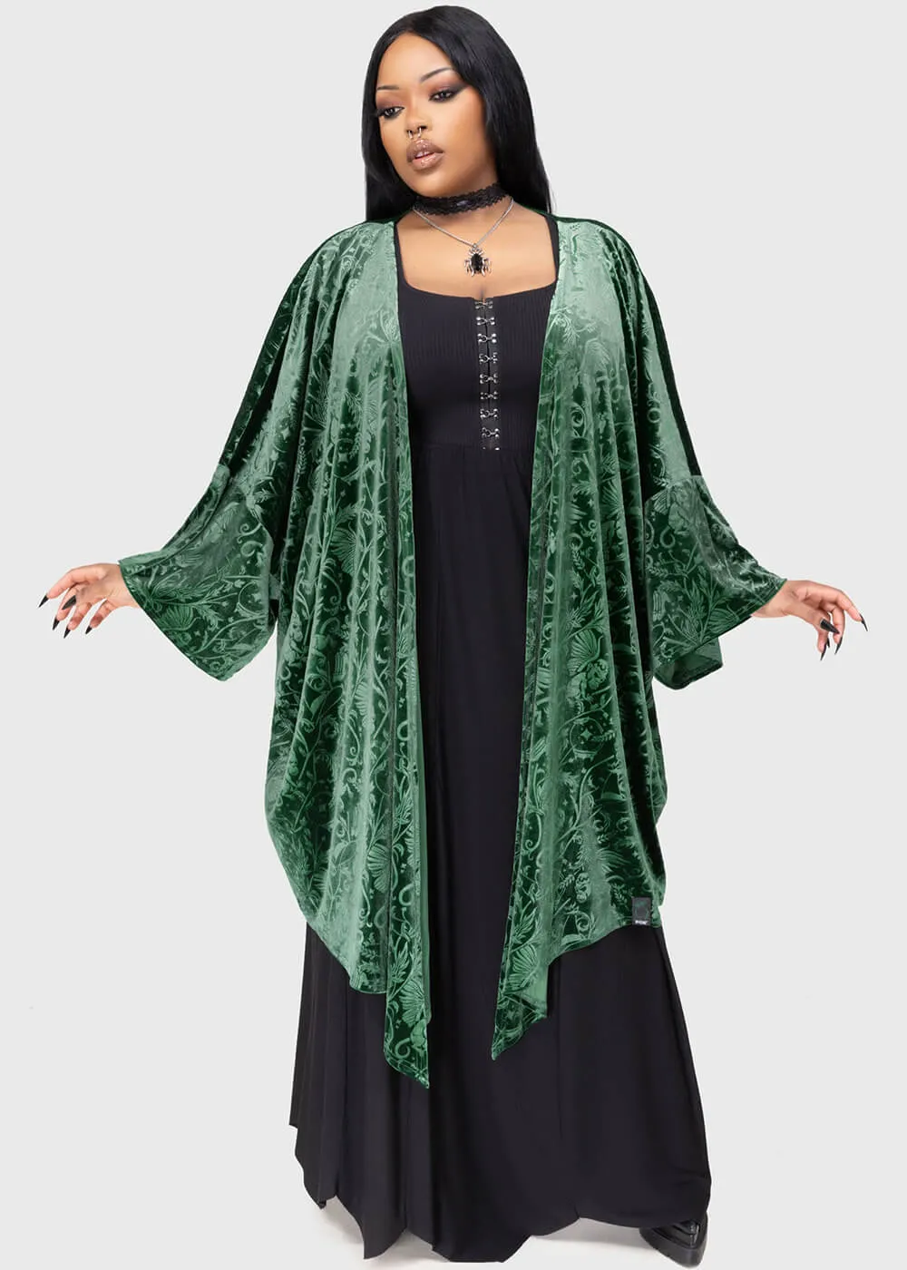 Killstar x Wizard of Oz Emerald Envy Velvet Cover Up Top Green