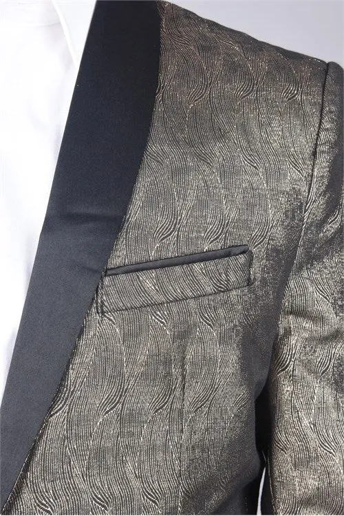 Leonardo Gold With Black Shawl Casual Blazer