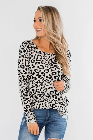 Long Sleeve Cutout Back Top- Cream & Leopard