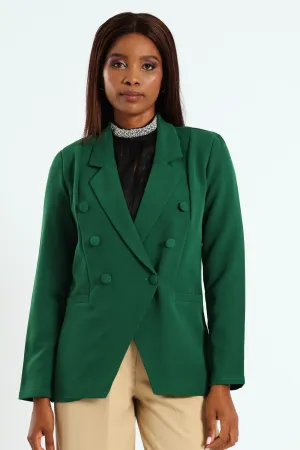 Long Sleeve Double Breasted Blazer - Green