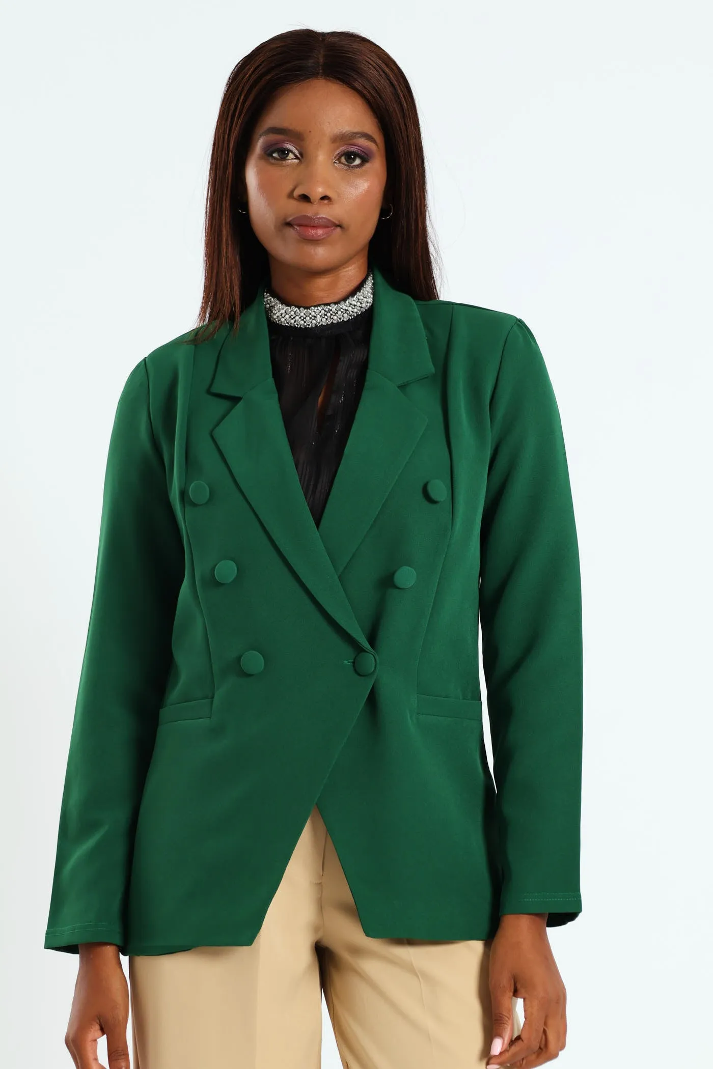 Long Sleeve Double Breasted Blazer - Green