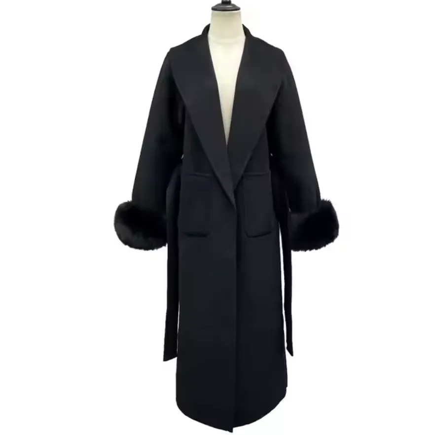 Loray | Cashmere Wool Coat with Fox Fur Cuffs