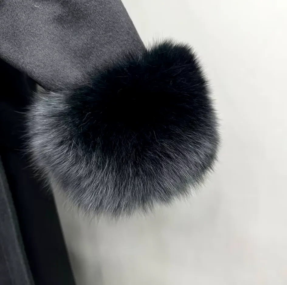 Loray | Cashmere Wool Coat with Fox Fur Cuffs