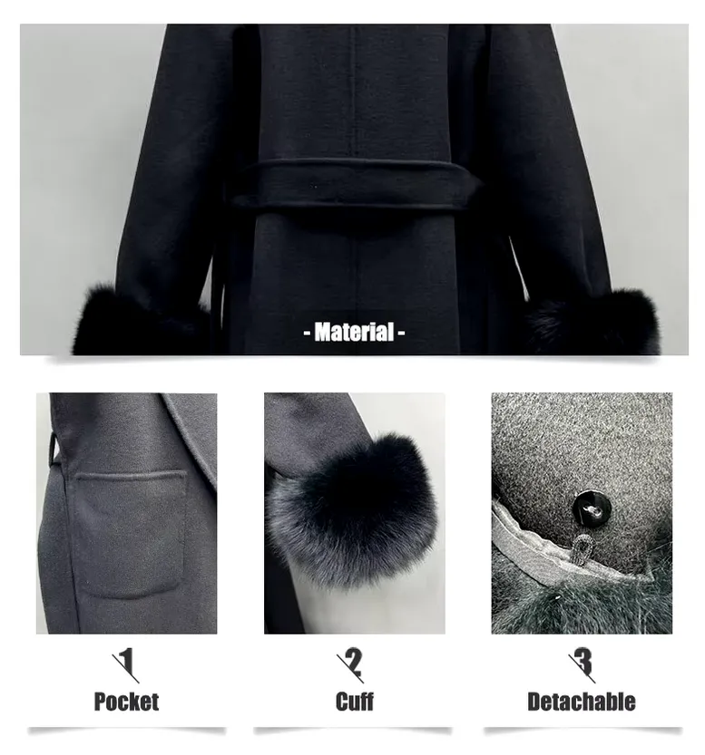 Loray | Cashmere Wool Coat with Fox Fur Cuffs