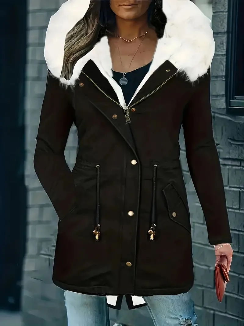 Lässiger Parka mit Kapuze und langen Ärmeln und Kunstpelzbesatz