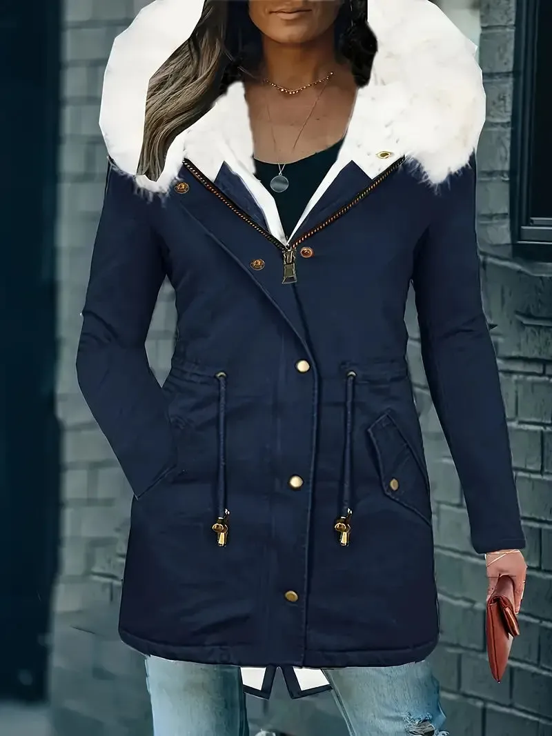 Lässiger Parka mit Kapuze und langen Ärmeln und Kunstpelzbesatz