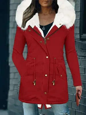 Lässiger Parka mit Kapuze und langen Ärmeln und Kunstpelzbesatz