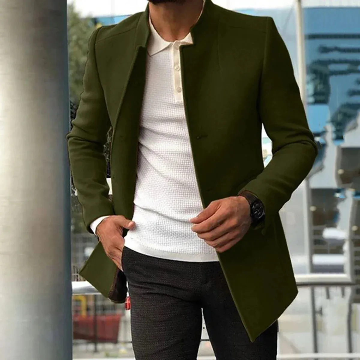 Men's casual suits solid color slim woolen coats men's clothing