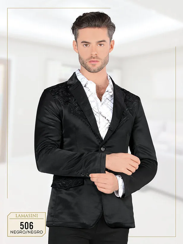 Men’s Lamasini Black With Embroidery Western Blazer LAM506