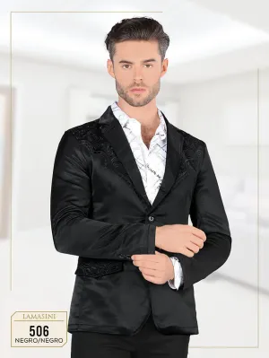 Men’s Lamasini Black With Embroidery Western Blazer LAM506