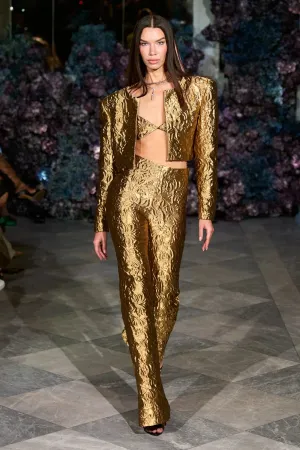 Metallic Brocade Cropped Blazer