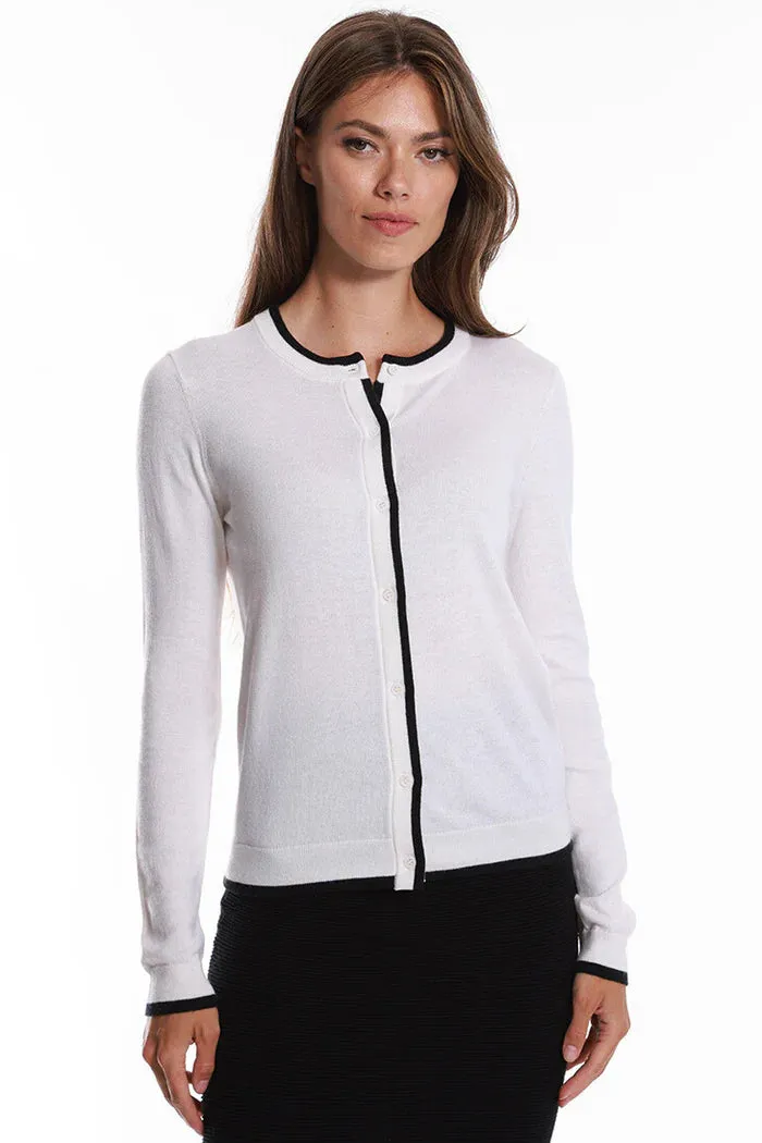 Minnie Rose Supima Crew Tipped Cardigan