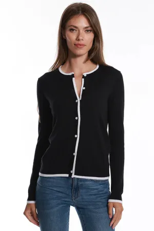 Minnie Rose Supima Crew Tipped Cardigan