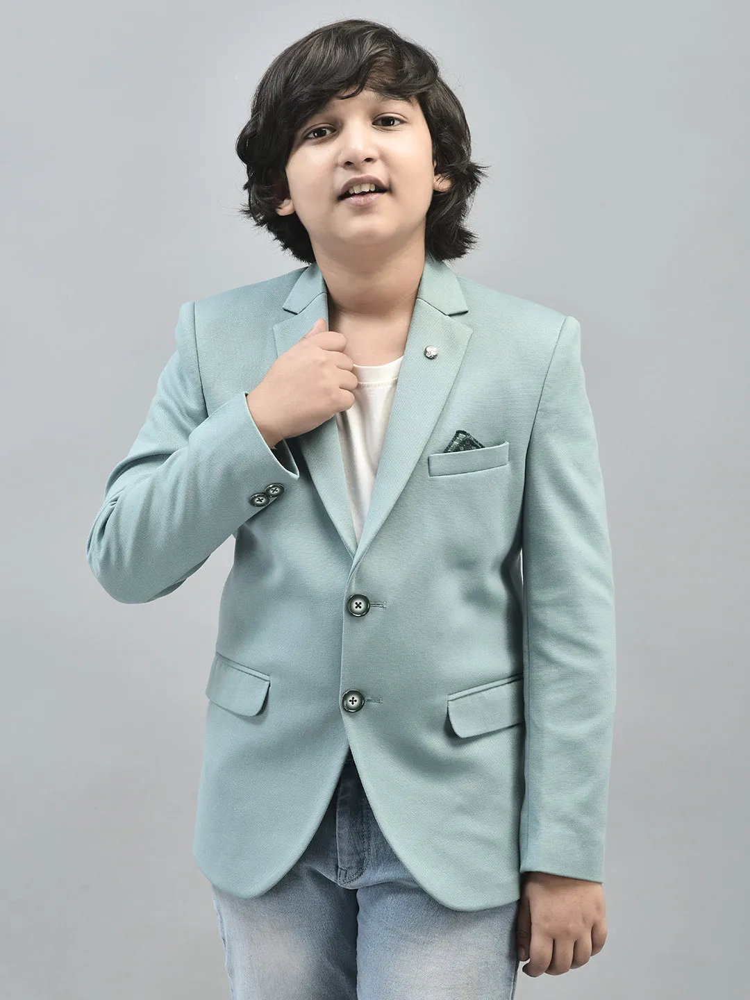 Mint-Green Single Breasted Blazer