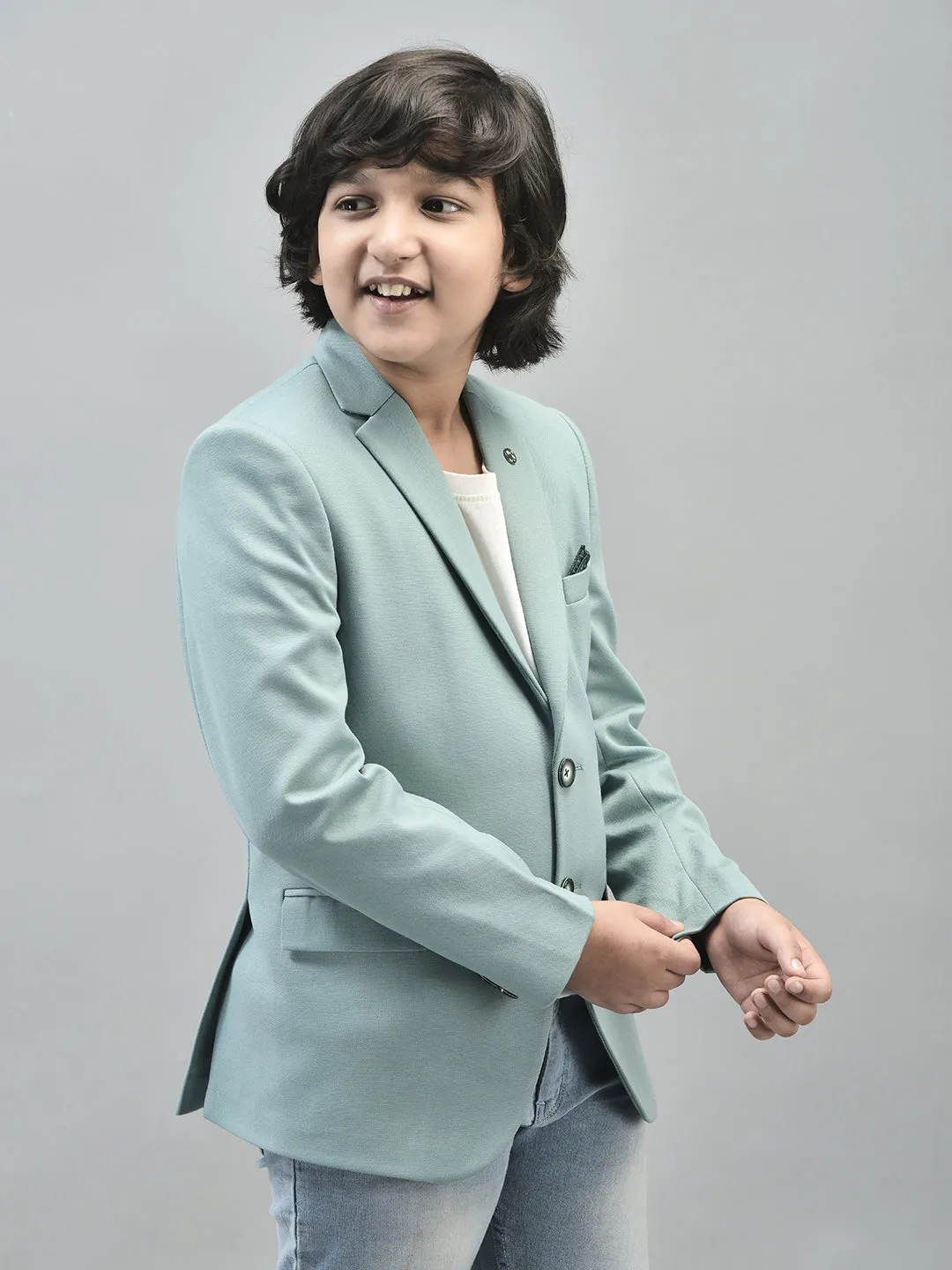 Mint-Green Single Breasted Blazer