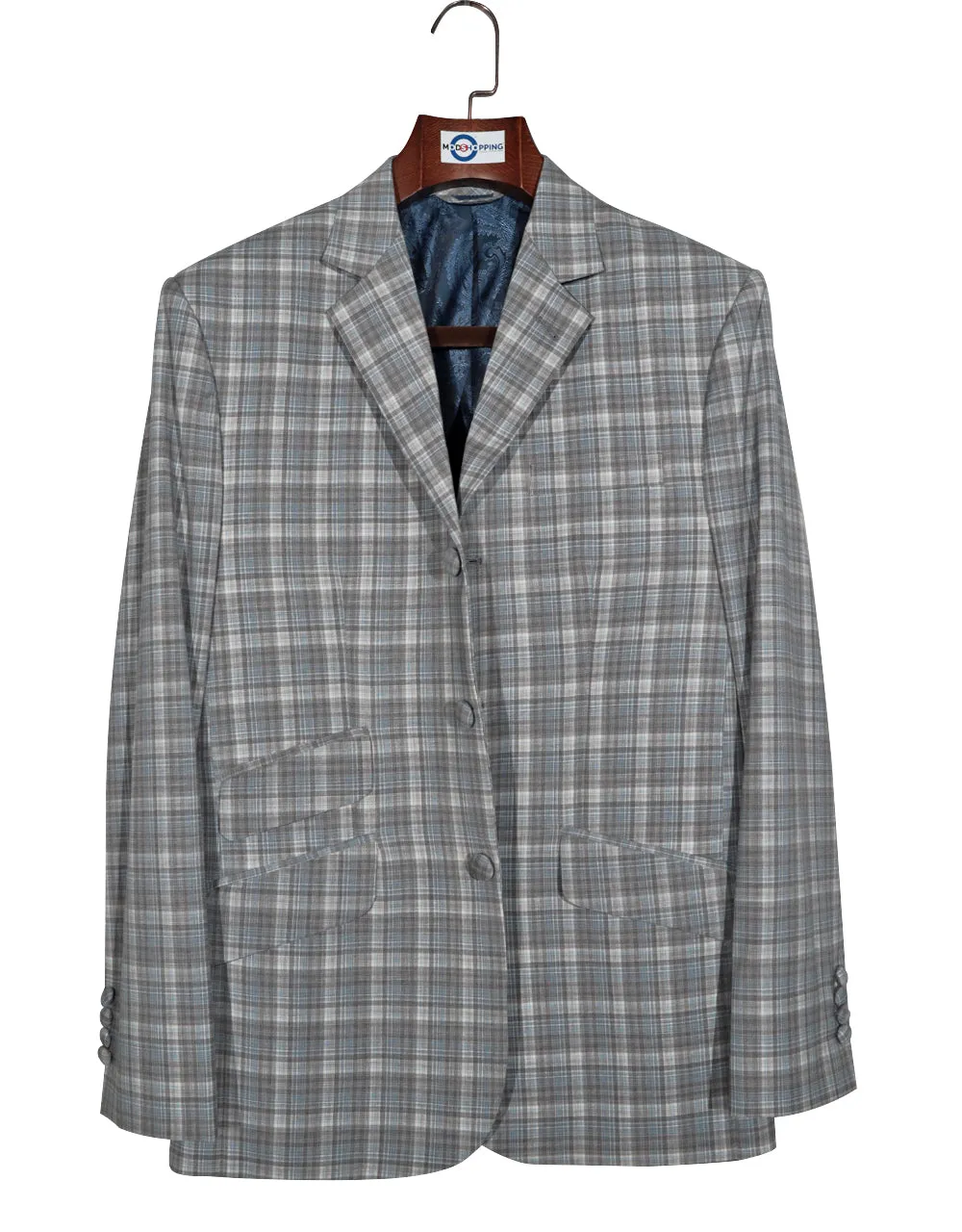 Mod Blazer - Sky Blue and Grey Check Blazer