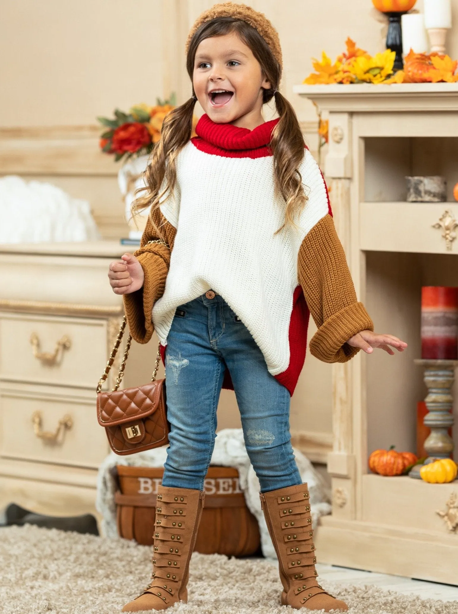 Mommy and Me Turtle Neck With Kimono Sleeves Knit Sweater