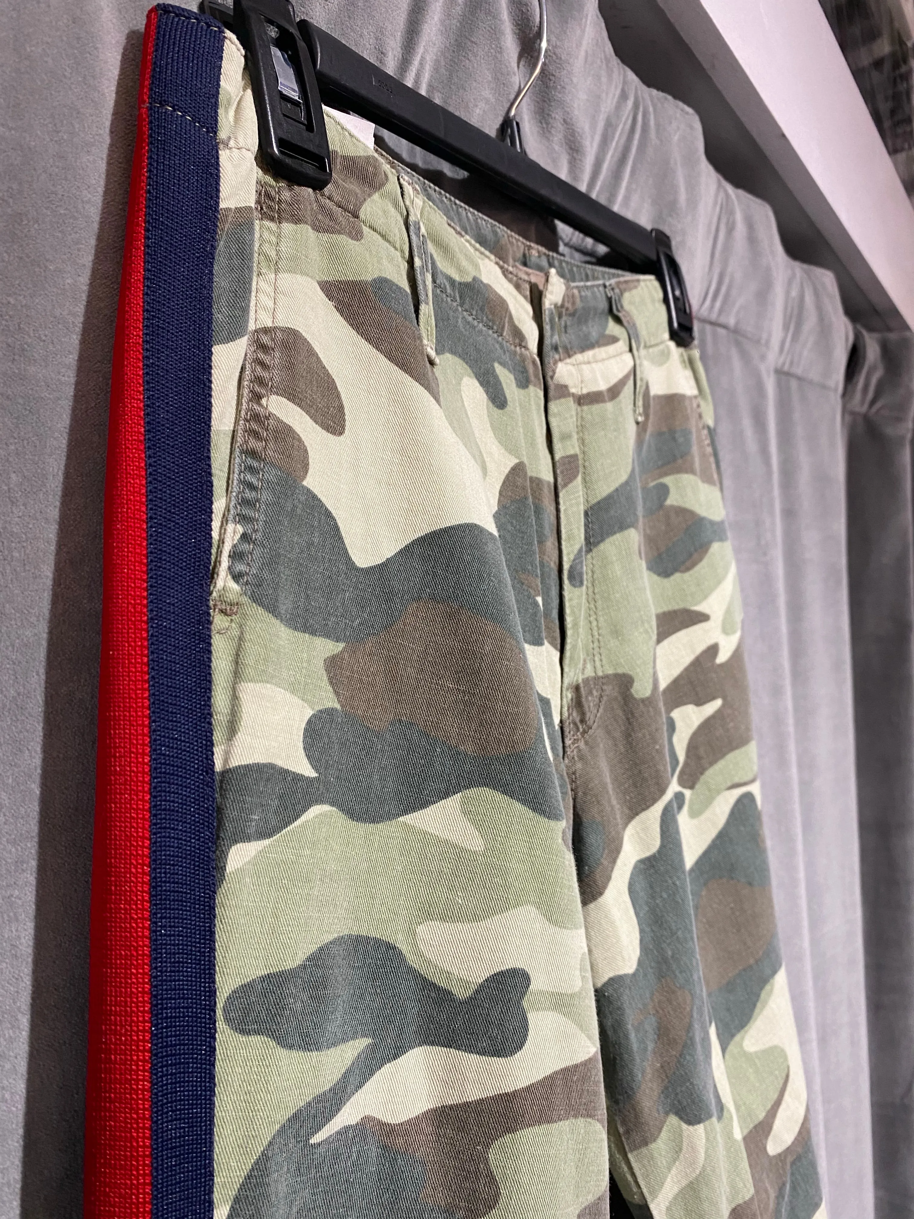 MOTHER Camo Jogger with Red and Navy Side Stripe