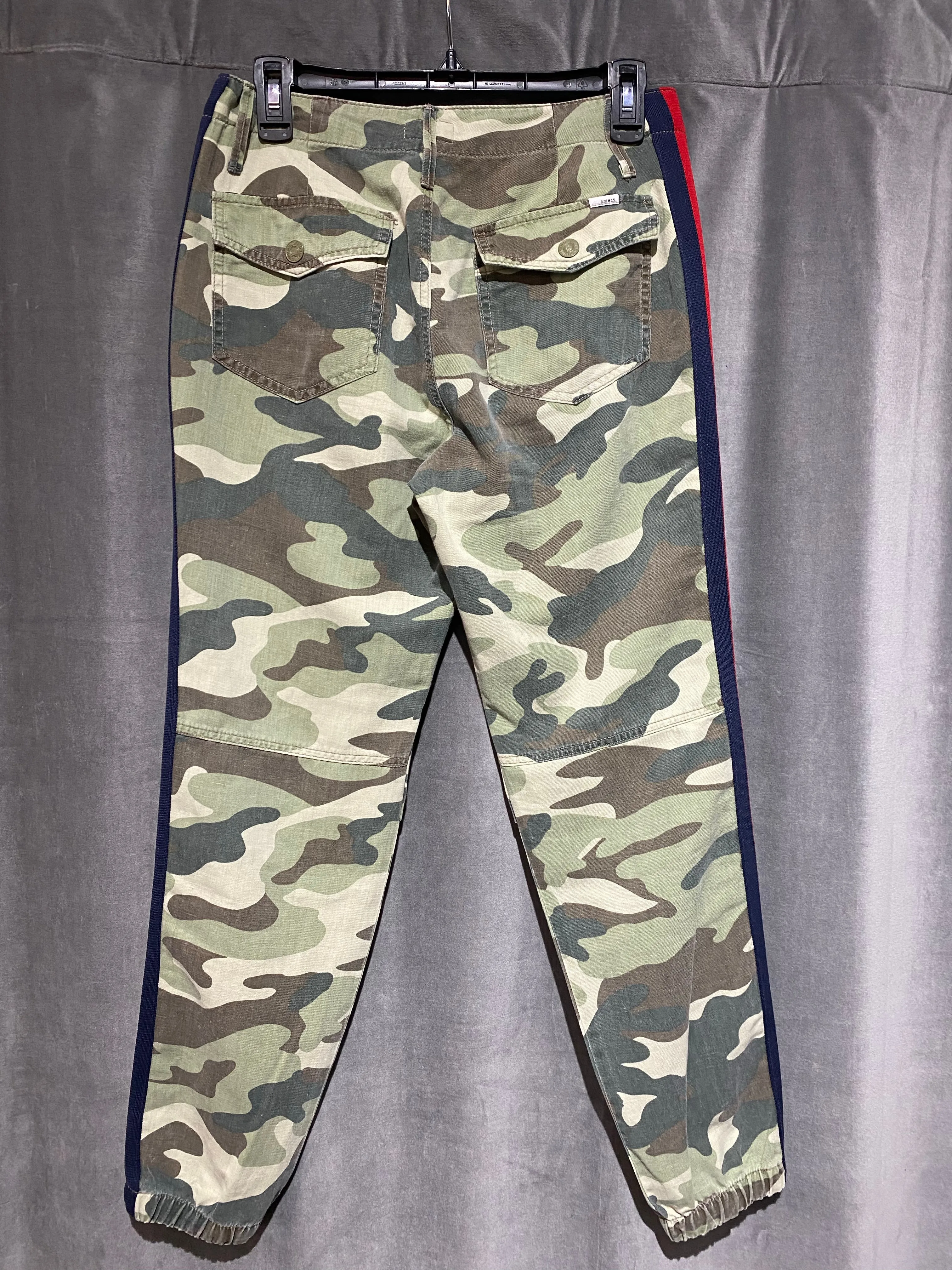 MOTHER Camo Jogger with Red and Navy Side Stripe