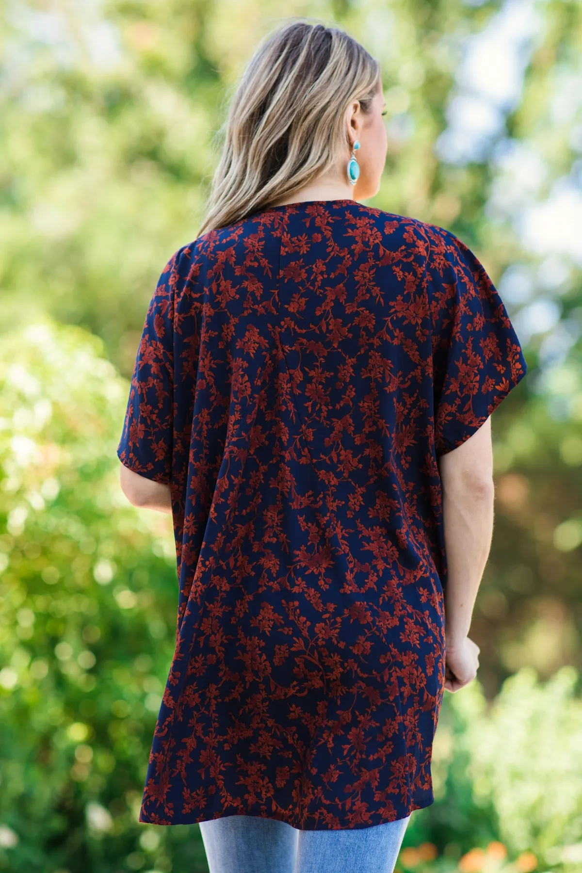 Navy and Rust Multicolor Paisley Print Kimono