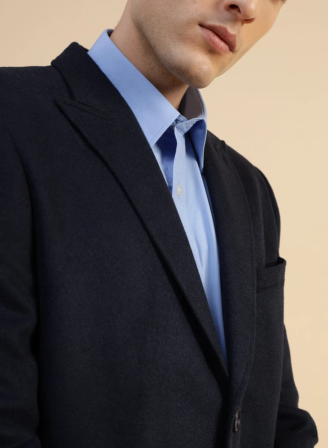 Navy Blue Tweed Long Coat