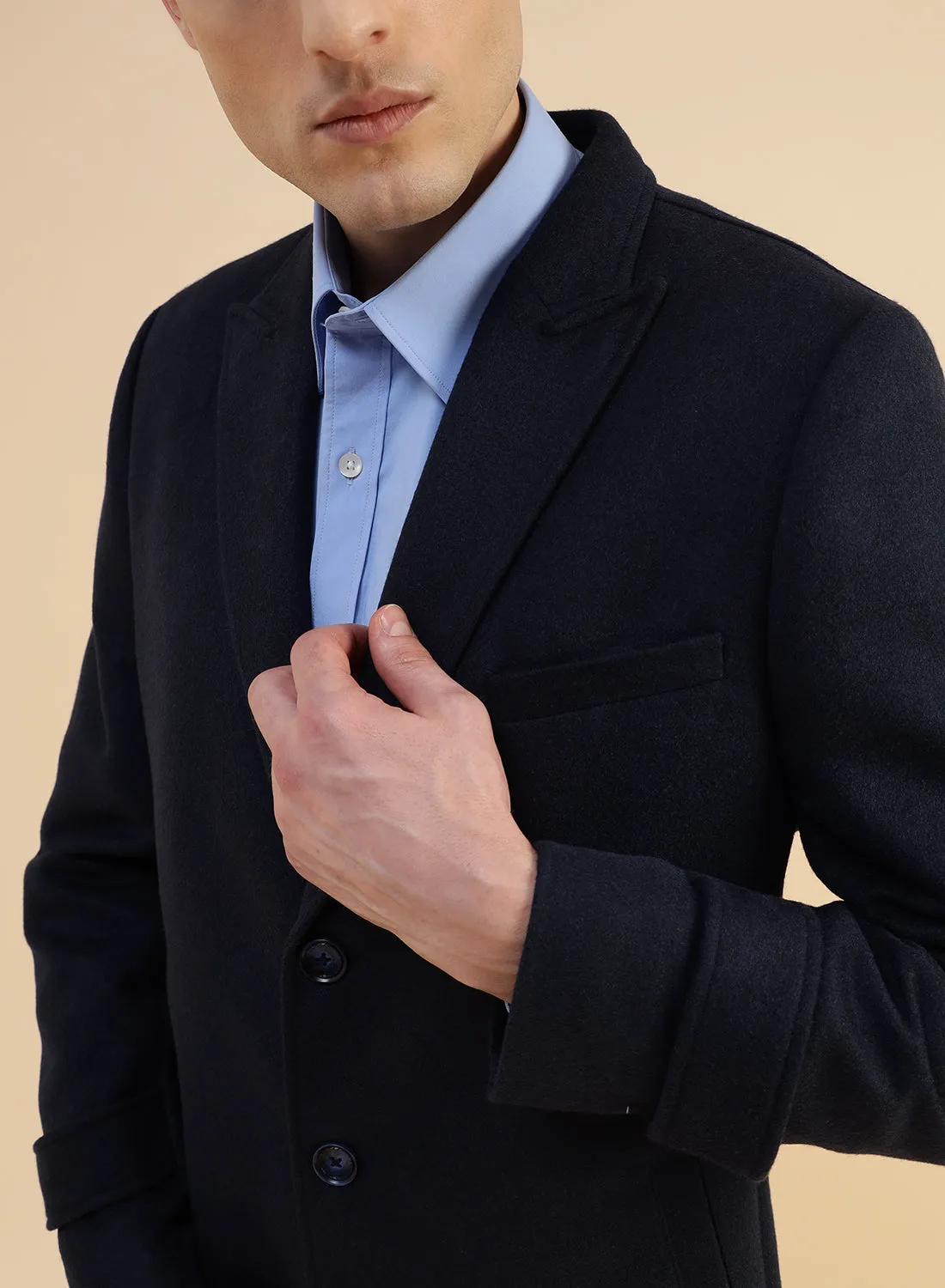 Navy Blue Tweed Long Coat