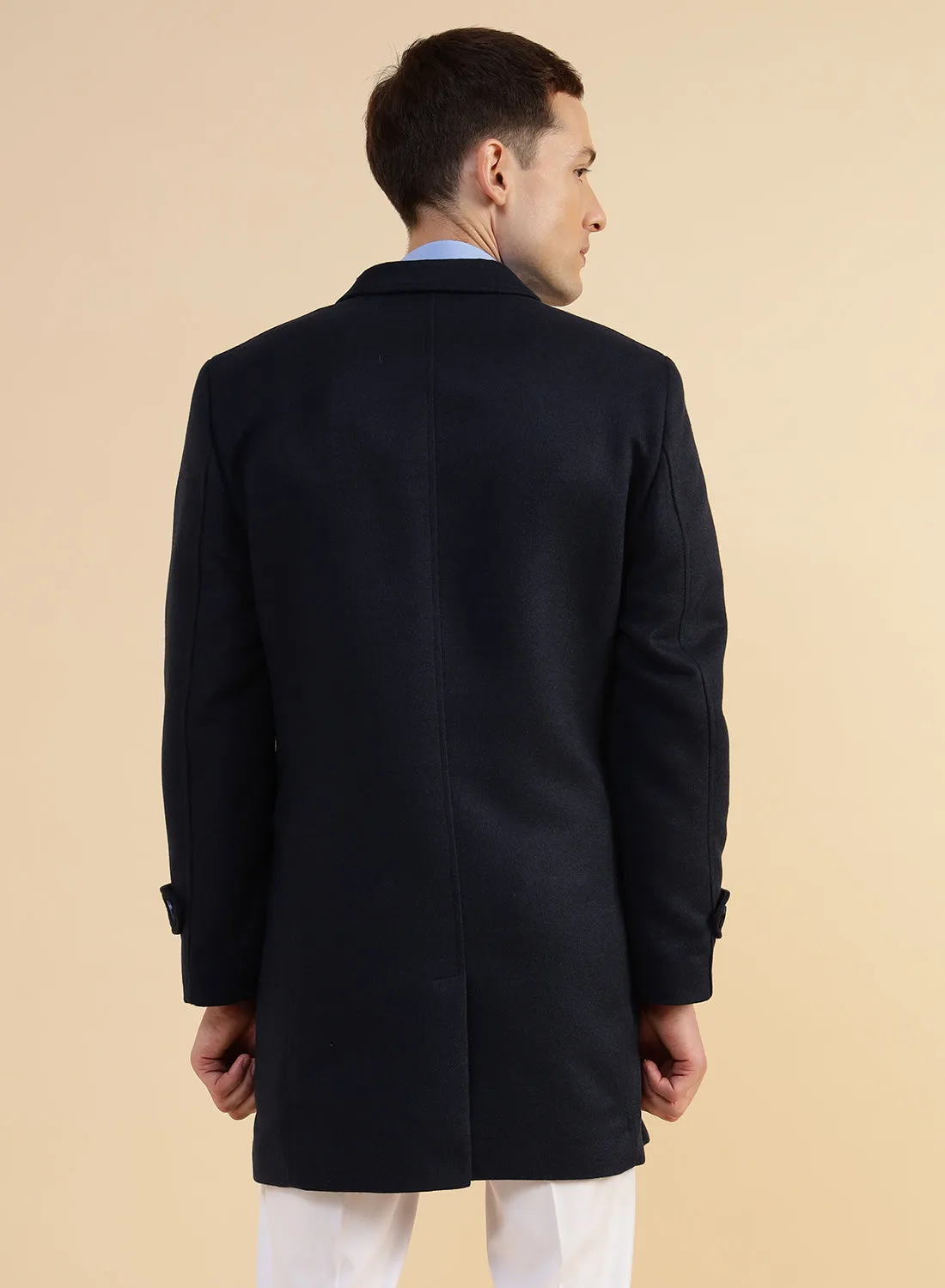 Navy Blue Tweed Long Coat