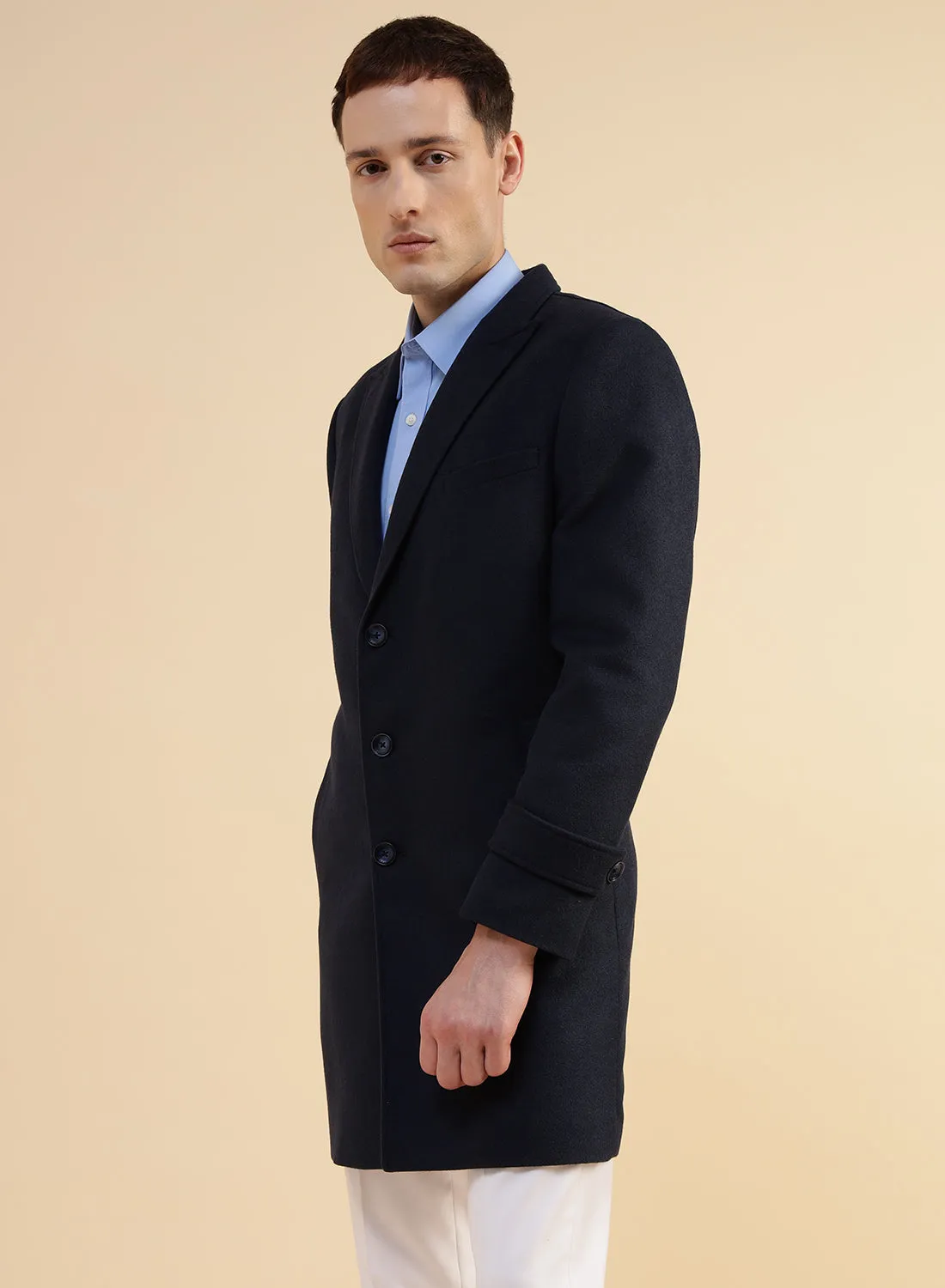 Navy Blue Tweed Long Coat