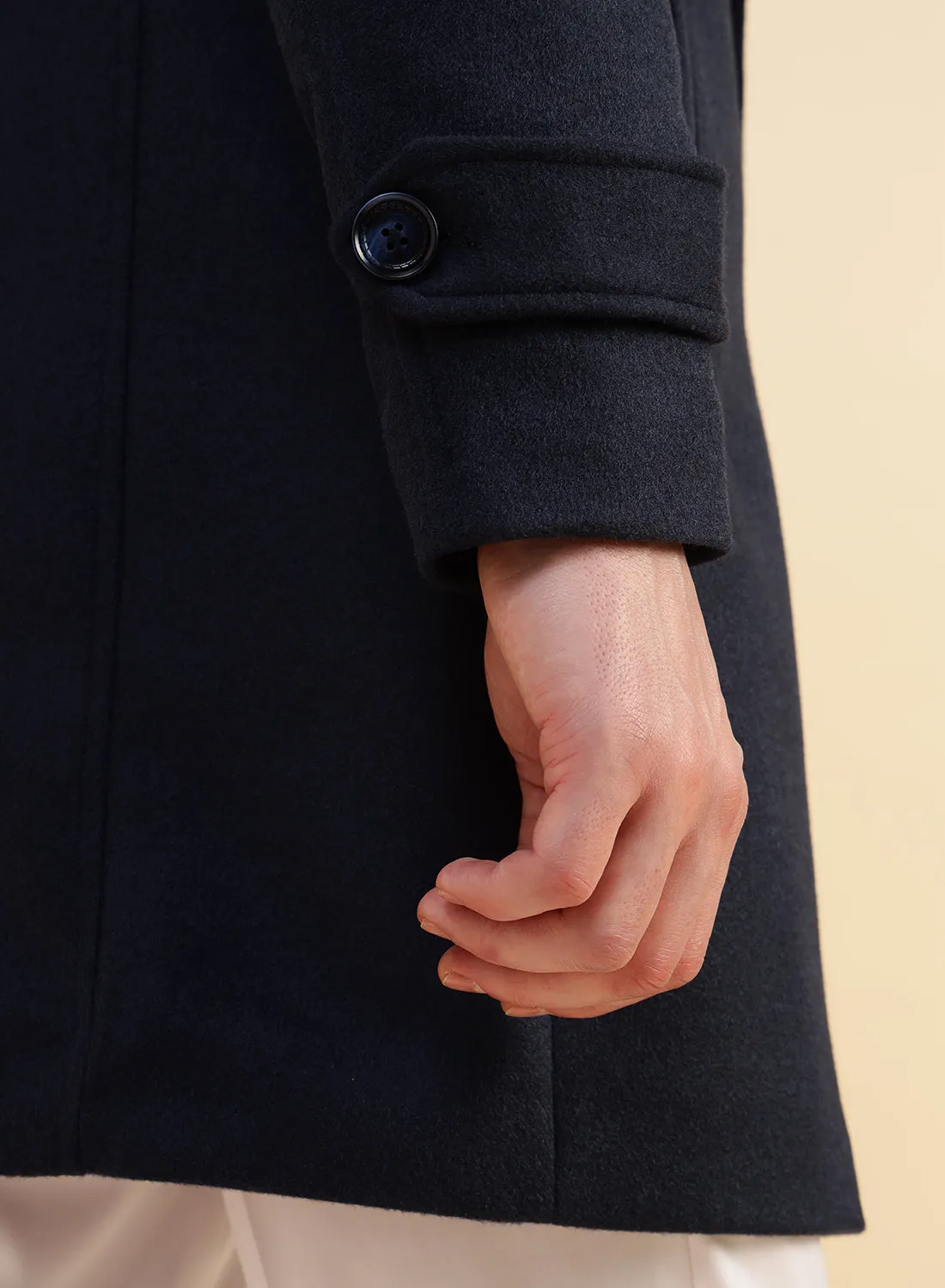 Navy Blue Tweed Long Coat