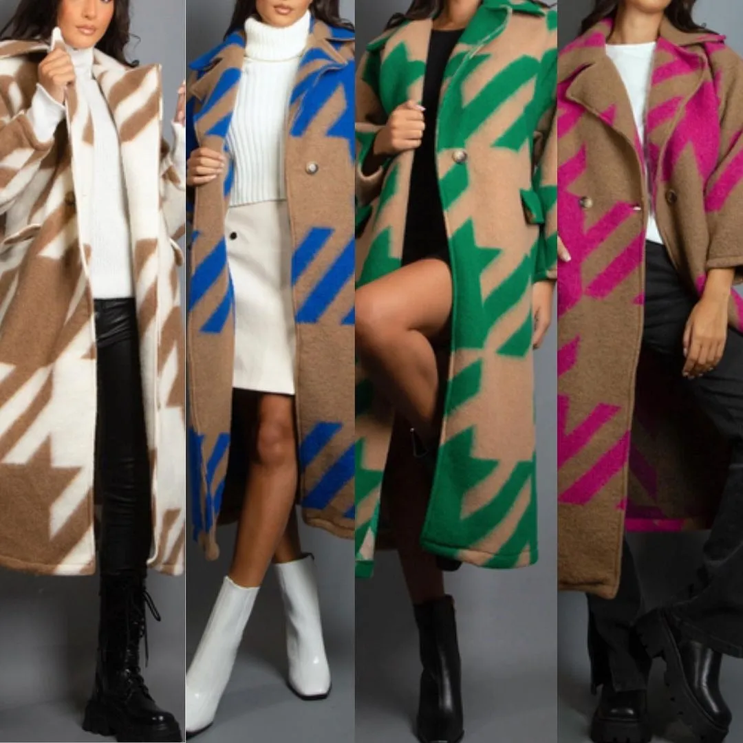 new autumn New women's clothing, a variety of color matching fashion long-sleeved lapel jackets, printed woolen coats
