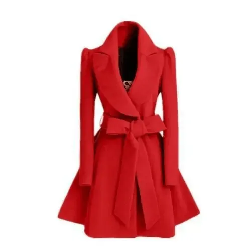 New Popular Women's Woolen Windbreaker Overcoat Jacket Coats Red XL Autumn And Winter Long Windbreaker Overcoat Fashionable Coat Jacket