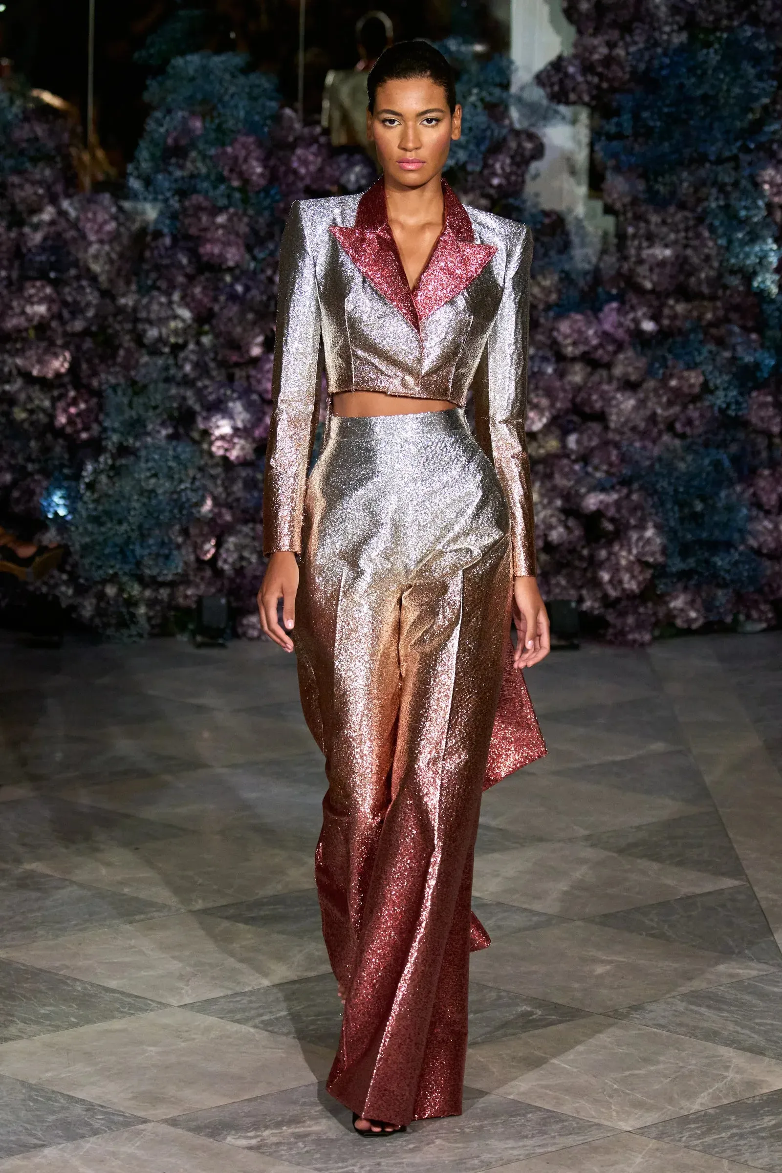 Ombre Metallic Coattail Blazer